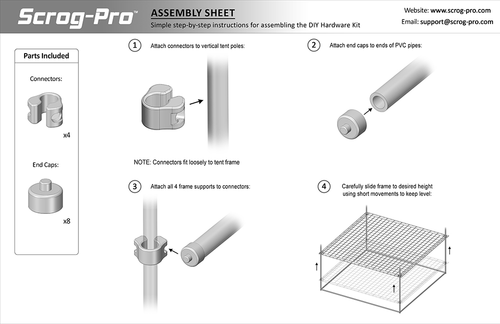 Scrog-Pro DIY Hardware Connector Kit for Grow Tents Small 1/2 Tent Pole Support Poles & net not Included 